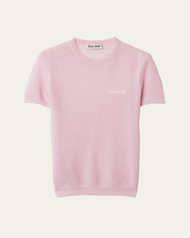 Cashmere Lacy Short-Sleeve Sweater